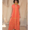 Orange Siwa Embroidered Linen Japanese Dress handmade in Egypt & available at Jozee Boutique.