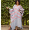 Baby Blue & Red Handwoven Viscose Long Kaftan Handwoven Viscose Top made in Egypt & available in Jozee boutique
