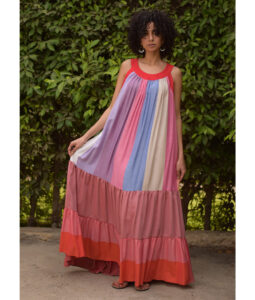 Multicolored Flowy Viscose Dress handmade in Egypt & available in Jozee boutique