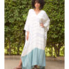White & Multicolored Handwoven Viscose Long Kaftan Handwoven Viscose Top made in Egypt & available in Jozee boutique