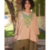 Dark Beige Siwa Embroidered Linen Top handmade in Egypt & available in Jozee boutique