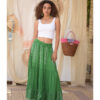 Green Handwoven Ruffle Skirt handmade in Egypt & available at Jozee Boutique.