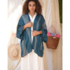 Petrol Blue & Grey Handwoven Light Cotton Cardigan handmade in Egypt & available at Jozee Boutique.