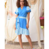 Shades of Blue Handwoven Short Spiral Dress handmade in Egypt & available at Jozee Boutique.