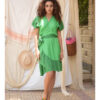 Shades of Green Handwoven Short Spiral Dress handmade in Egypt & available at Jozee Boutique.