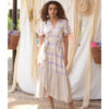 Beige & Purple Handwoven Spiral Dress handmade in Egypt & available at Jozee Boutique.