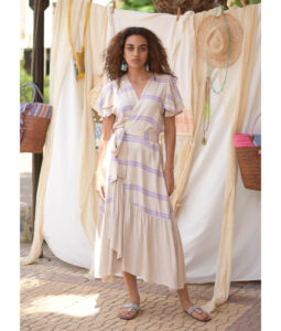 Beige & Purple Handwoven Spiral Dress handmade in Egypt & available at Jozee Boutique.