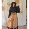 Camel Siwa Embroidered Flowy Pants handmade in Egypt & available at Jozee Boutique.