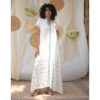 White Siwa Embroidered Linen Japanese Dress handmade in Egypt & available at Jozee Boutique.