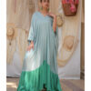 Green & Mint Handwoven Ruffle Kaftan handmade in Egypt & available at Jozee boutique