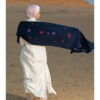 Navy Blue Nile & Olive Embroidered Linen Shawl handmade in Egypt & available in Jozee boutique
