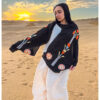 Black Papyrus & Lotus Linen Shawl handmade in Egypt & available in Jozee boutique