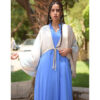 Blue & Beige Viscose Bolero handmade in Egypt & available at Jozee Boutique.
