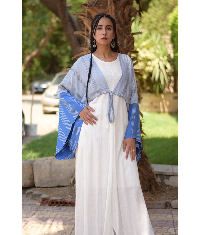 Shades of Blue Viscose Bolero handmade in Egypt & available at Jozee Boutique.