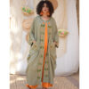Olive Green Linen Cardigan with Hand Embroideries handmade in Egypt & available at Jozee Boutique.