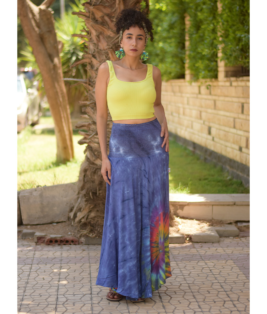 Navy Blue Tie Dyed Maxi Skirt handmade in Egypt & available at Jozee Boutique.