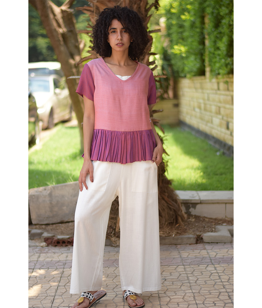Shades of Rose Handwoven Ruffle Top handmade in Egypt & available in Jozee boutique
