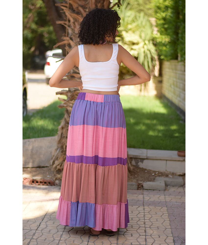 Multicolored Handwoven Ruffle Skirt handmade in Egypt & available at Jozee Boutique.