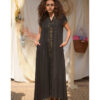 Black Linen Dress with Tally Embroideries handmade in Egypt & available at Jozee Boutique.