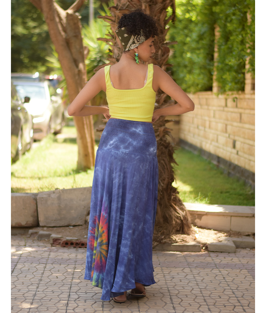 Navy Blue Tie Dyed Maxi Skirt handmade in Egypt & available at Jozee Boutique.