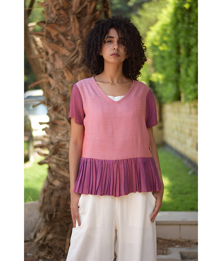Shades of Rose Handwoven Ruffle Top handmade in Egypt & available in Jozee boutique