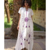 White Siwa Embroidered Linen Japanese Dress handmade in Egypt & available at Jozee Boutique.