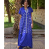 Electric Blue Siwa Embroidered Linen Japanese Dress handmade in Egypt & available at Jozee Boutique.