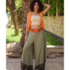 Light Olive Green Siwa Embroidered Flowy Pants handmade in Egypt & available at Jozee Boutique.