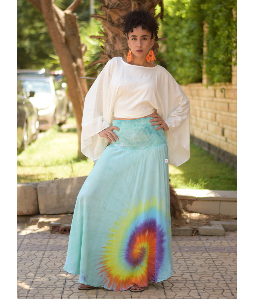 Mint Tie Dyed Maxi Skirt handmade in Egypt & available at Jozee Boutique.