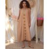Dark Beige Linen Dress with Hand Embroideries handmade in Egypt & available at Jozee Boutique.