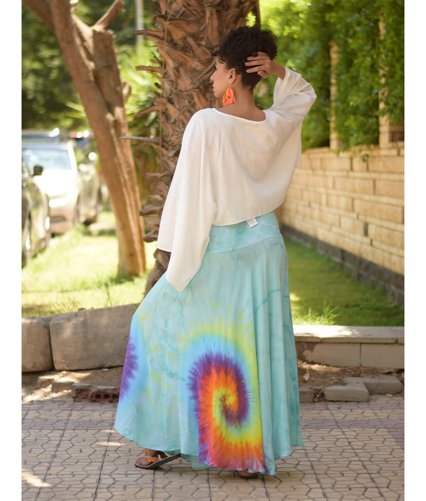 Mint Tie Dyed Maxi Skirt handmade in Egypt & available at Jozee Boutique.
