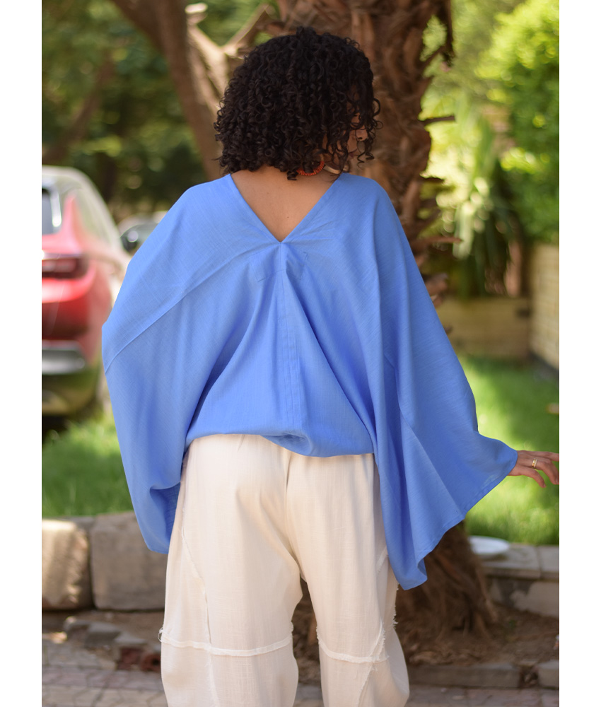 Deinm Blue Linen Bolero made in Egypt & available at Jozee Boutique.