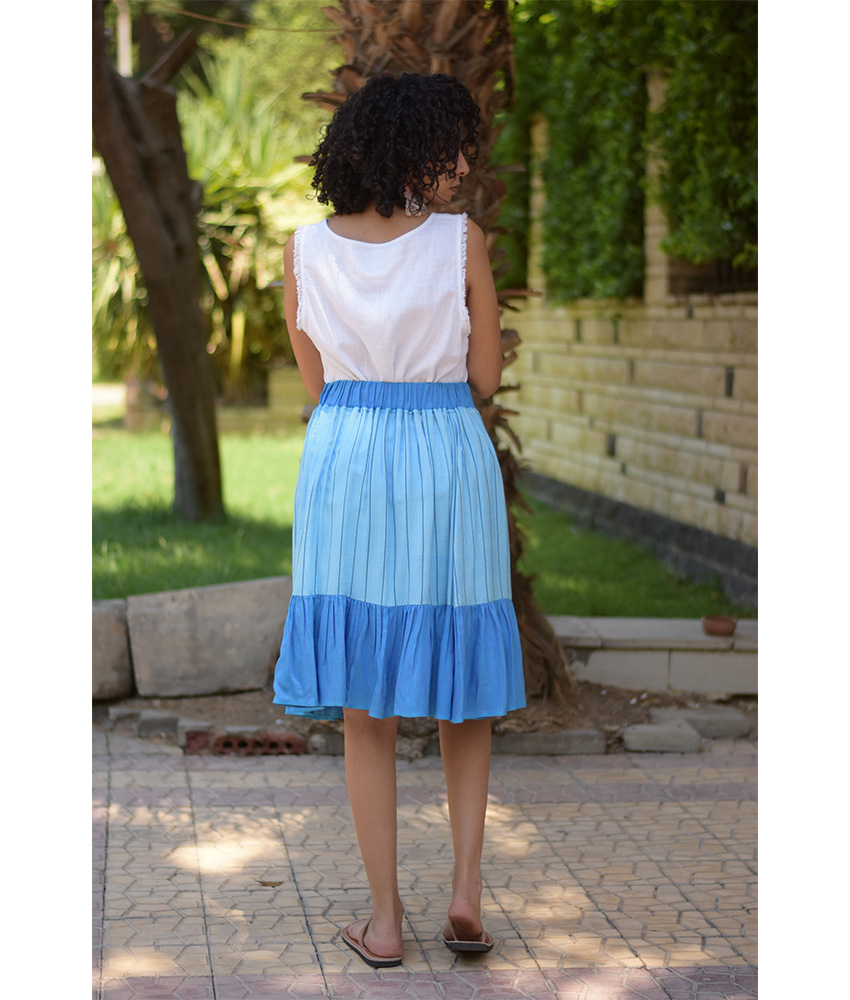 Shades of Blue Handwoven Short Ruffle Skirt handmade in Egypt & available at Jozee Boutique.