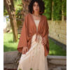 Sienna Brown Linen Bolero made in Egypt & available at Jozee Boutique.