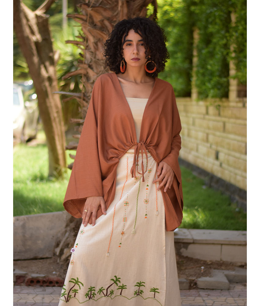 Sienna Brown Linen Bolero made in Egypt & available at Jozee Boutique.