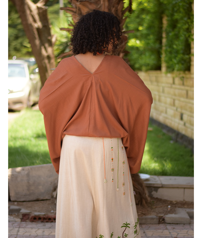 Sienna Brown Linen Bolero made in Egypt & available at Jozee Boutique.
