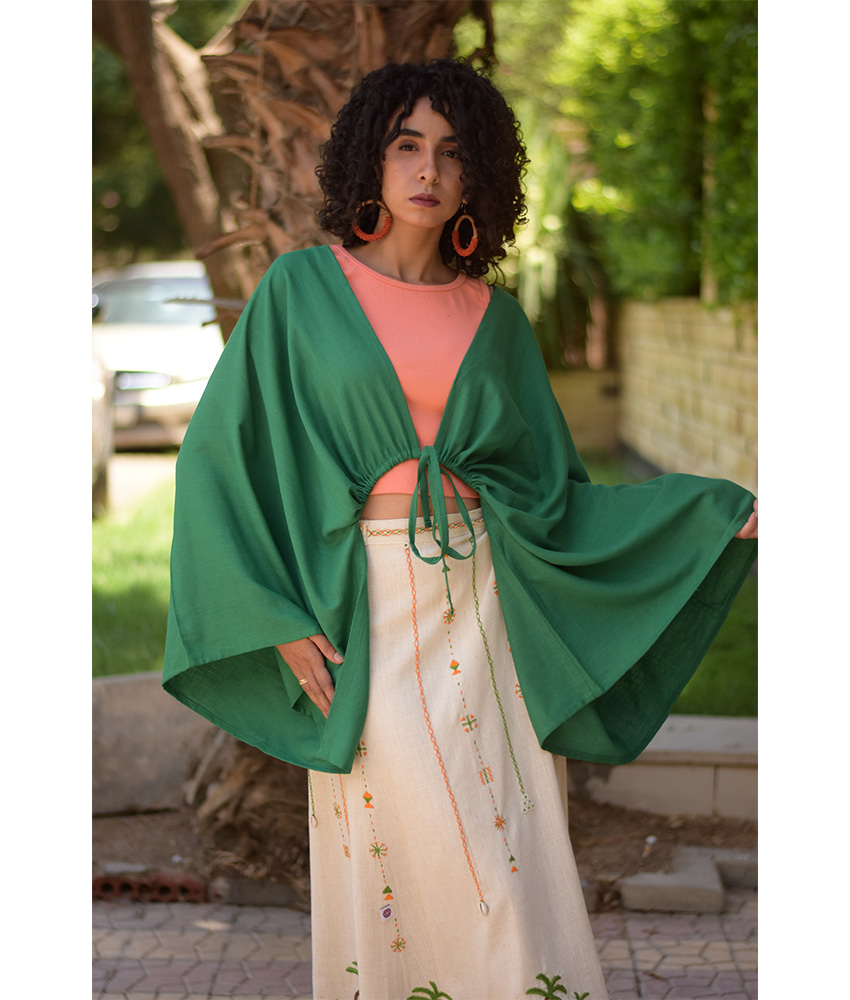 Green Linen Bolero made in Egypt & available at Jozee Boutique.