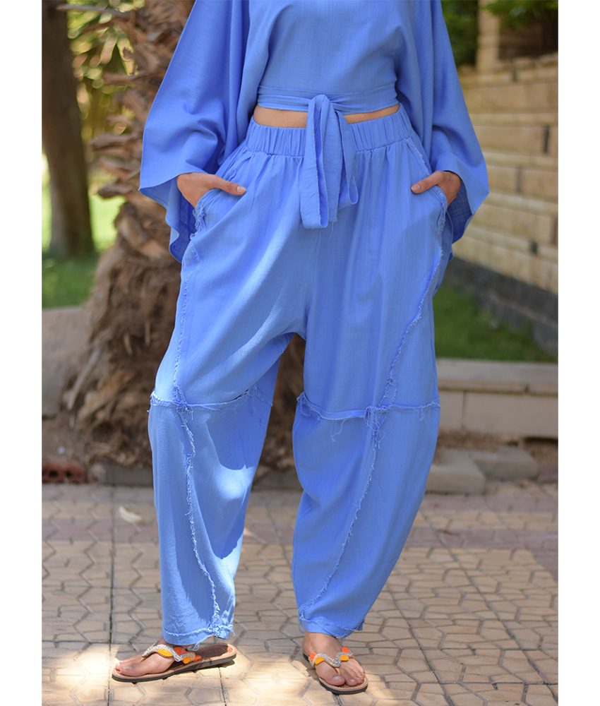 Denim Blue Kimono Linen Top handmade in Egypt & available at Jozee Boutique.