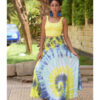 Yellow & Blue Tie Dyed Maxi Skirt handmade in Egypt & available at Jozee Boutique.