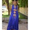 Electric Blue Siwa Embroidered Linen Japanese Dress handmade in Egypt & available at Jozee Boutique.
