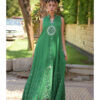 Green Siwa Embroidered Linen Japanese Dress handmade in Egypt & available at Jozee Boutique.