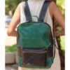 Black & Green Genuine Leather Backpack handmade in Egypt and available at Jozee Boutique.