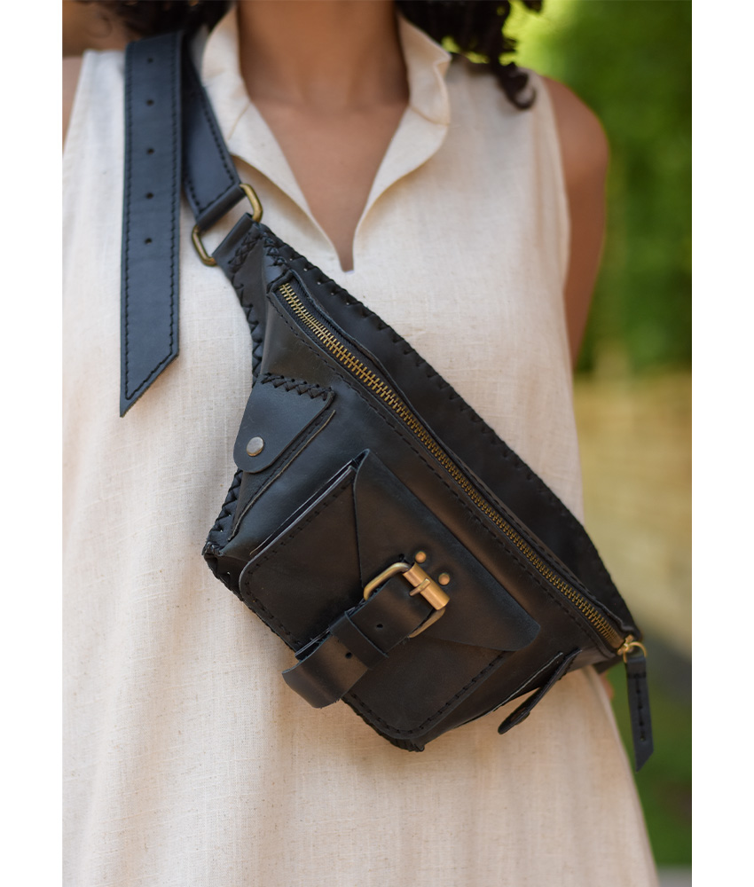 Black Genuine Leather backpack handmade in Egypt and available at Jozee Boutique.