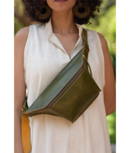 Green Genuine Leather backpack handmade in Egypt and available at Jozee Boutique.