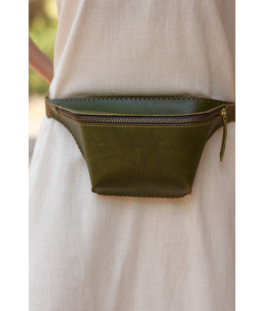 Green Genuine Leather backpack handmade in Egypt and available at Jozee Boutique.