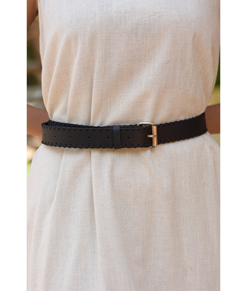 Black Genuine Leather Thread Belt handmade in Egypt and available at Jozee Boutique.
