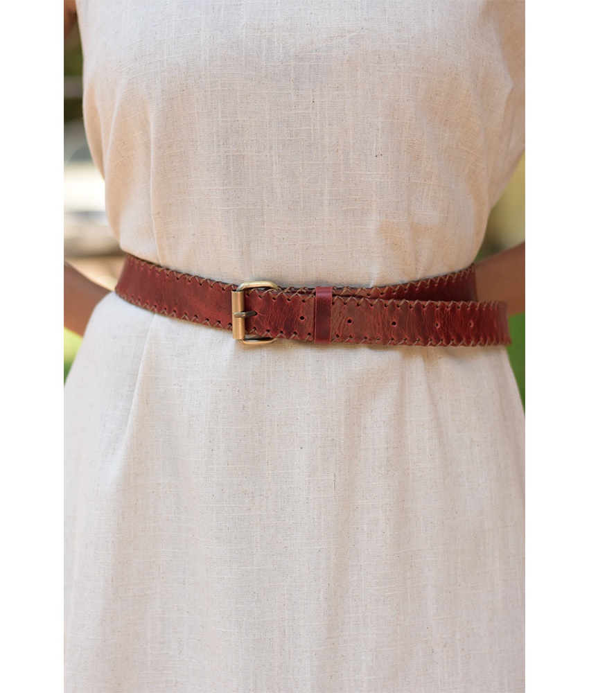 Rust Brown Genuine Leather Thread Belt handmade in Egypt and available at Jozee Boutique.