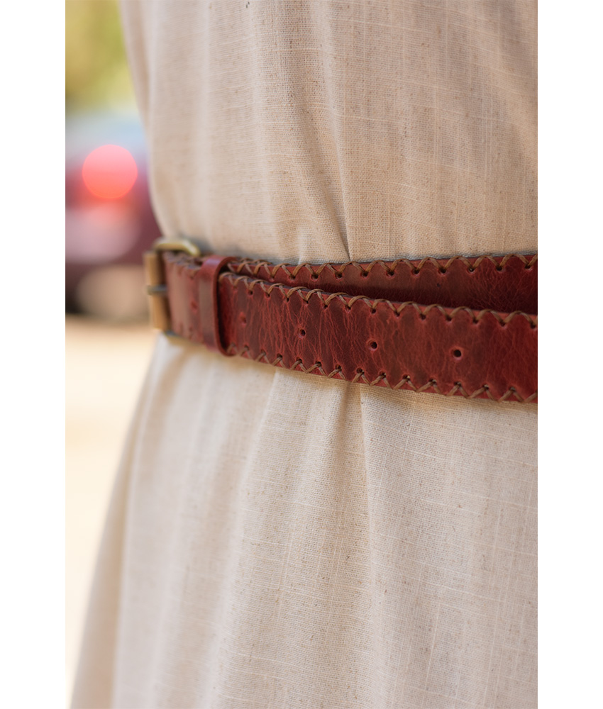Rust Brown Genuine Leather Thread Belt handmade in Egypt and available at Jozee Boutique.