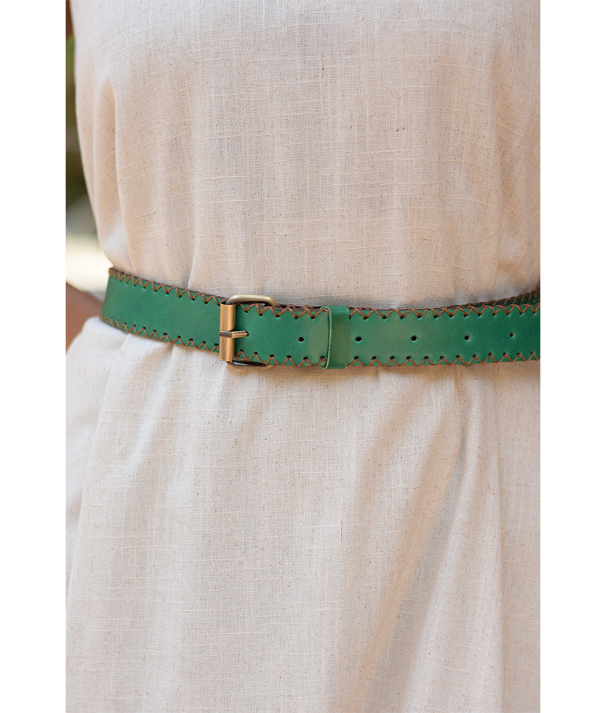 Green Genuine Leather Thread Belt handmade in Egypt and available at Jozee Boutique.