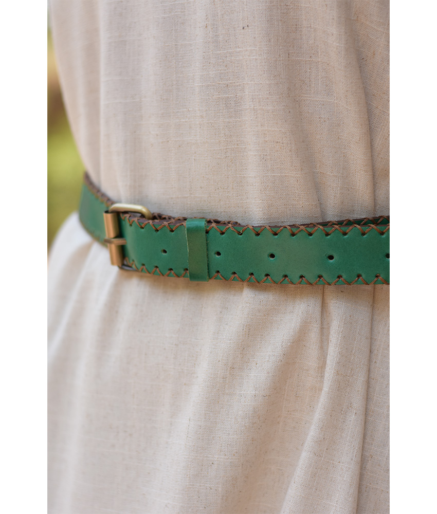 Green Genuine Leather Thread Belt handmade in Egypt and available at Jozee Boutique.